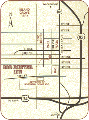 Map to Sod Buster Inn - Greeley, CO
